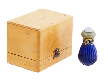 RUSSIAN GILT SILVER GEMSTONE PERFUME BOTTLE IOB