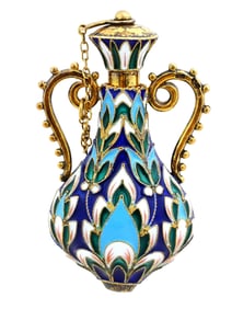 RUSSIAN GILT SILVER ENAMEL FLORAL MOTIF PERFUME BOTTLE