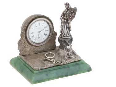 ANTIQUE RUSSIAN SAZIKOV SILVER FAVRE JACOT DESK CLOCK