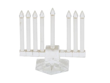 VINTAGE JUDAICA FROSTED GLASS MENORAH CANDLE HOLDER