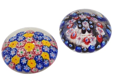 TWO VINTAGE MILLEFIORI MURANO ART GLASS PAPERWEIGHTS
