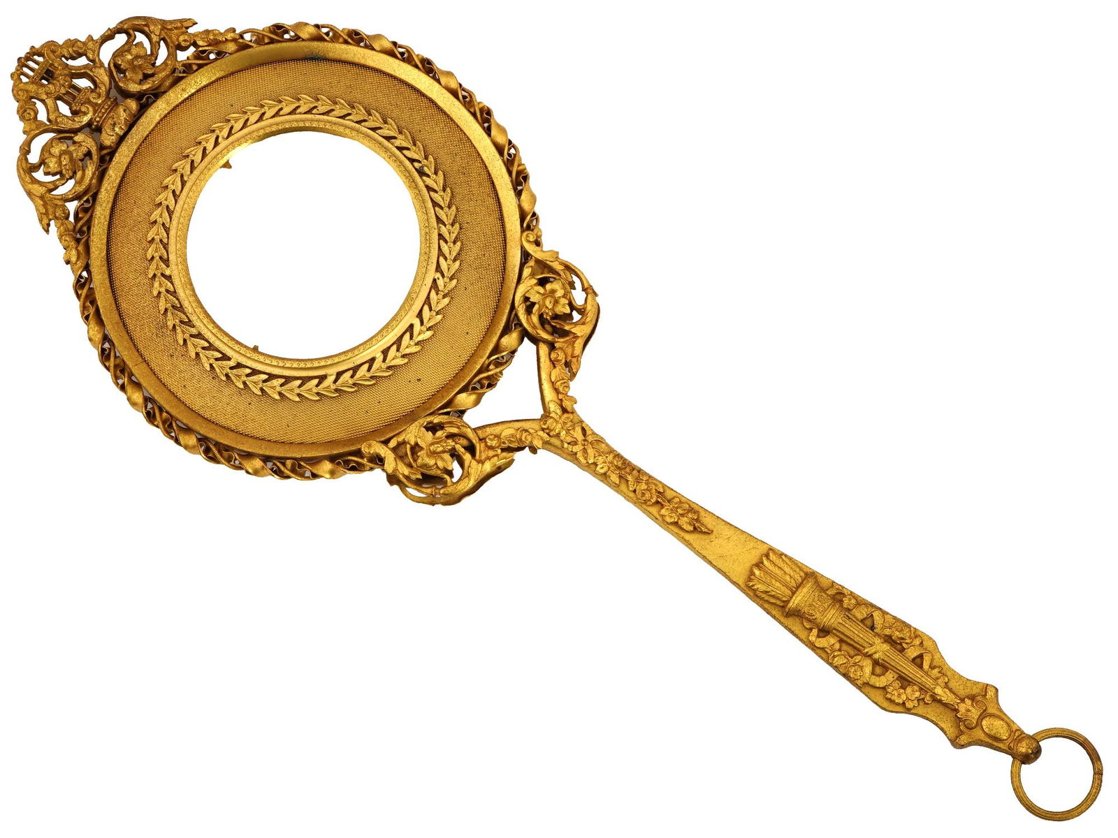 VINTAGE GILT BRASS ROUND HAND MIRROR (1 of 2)