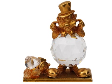 VINTAGE GILT BRASS AND CUT CRYSTAL CLOWN FIGURINE