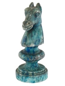 KNIGHT CHESS PIECE SHAPED BLUE MARBLE SCULPTURE