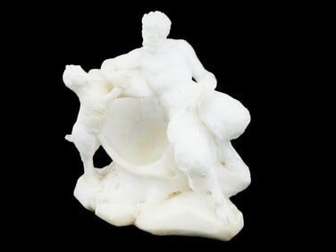 19TH CEN ITALIAN MARBLE SATYR AND THE GOAT SCULPTURE