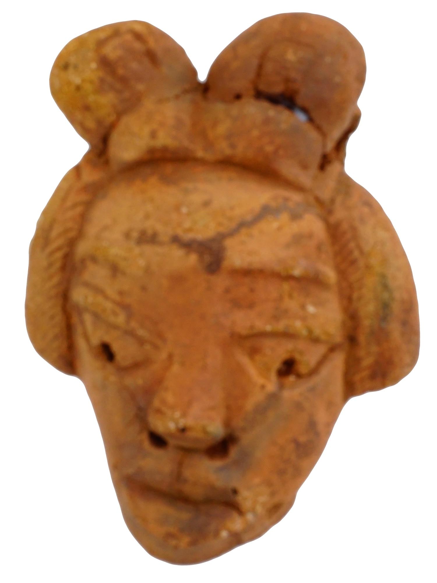 ANCIENT NIGERIA NOK CULTURE TERRACOTTA HEAD SCULPTURE: An ancient terracotta head sculpture from the Nok culture of Nigeria, dating from 200 BC to 200 AD. Showcases the Noks distinctive artistic style, with large, almost triangular eyes featuring deep-set