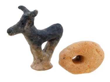 ANCIENT TERRACOTTA ANIMAL FIGURINE AND WEIGHT