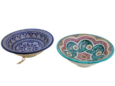 PAIR OF ANTIQUE CERAMIC BOWLS W MOROCCAN PATTERNS