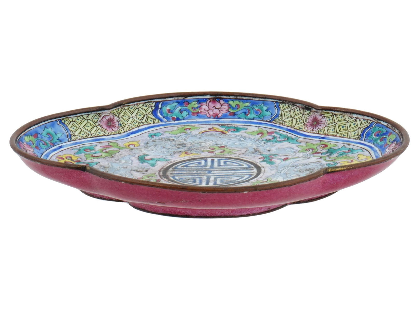 CHINESE HAND PAINTED CLOISONNE ENAMEL SERVING PLATE (1 of 3)