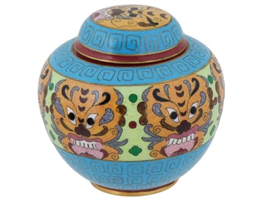 ANTIQUE CHINESE CLOISONNE ENAMEL GINGER JAR W TIGERS
