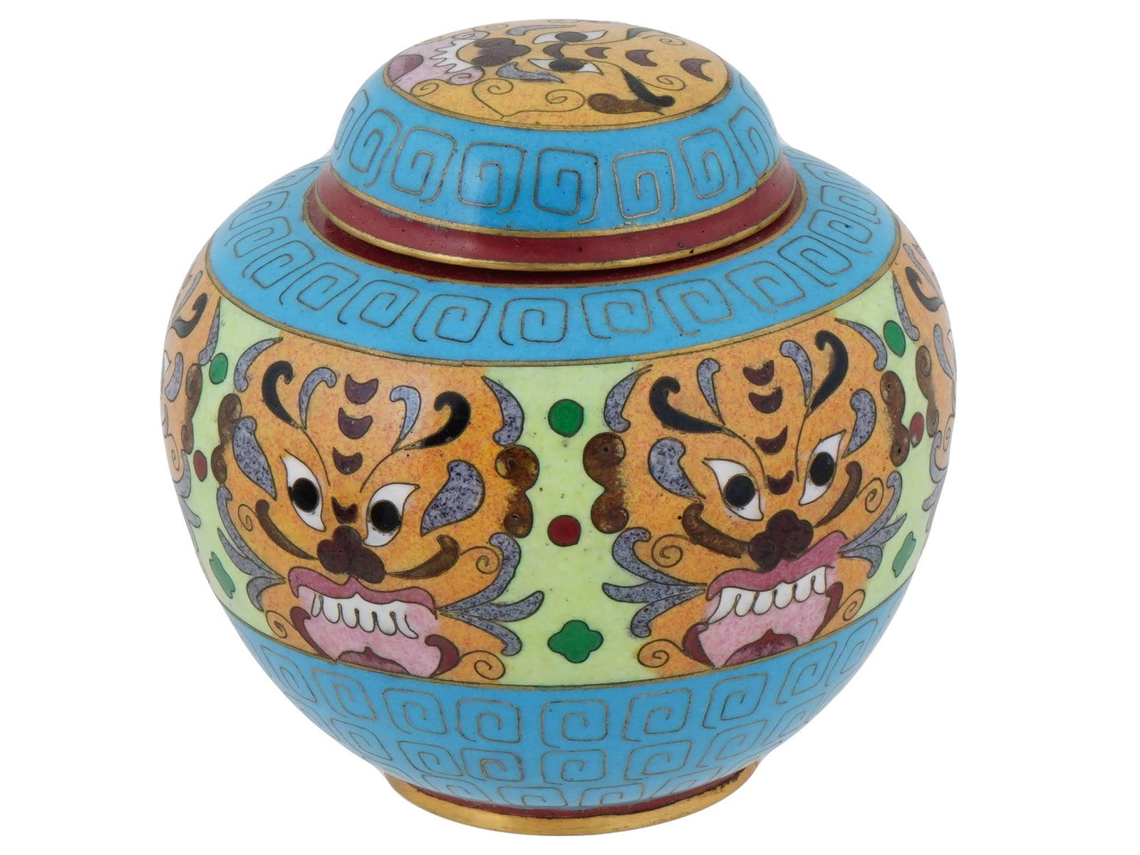 ANTIQUE CHINESE CLOISONNE ENAMEL GINGER JAR W TIGERS (1 of 4)