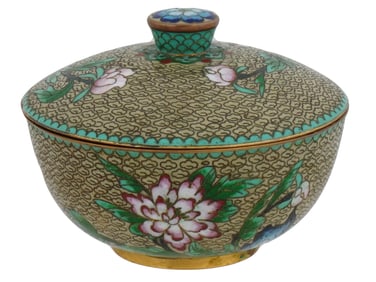 ANTIQUE CHINESE CLOISONNE ENAMEL LIDDED BOWL