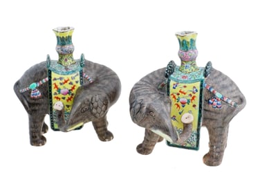 ANTIQUE CHINESE PORCELAIN FAMILLE ROSE ELEPHANT VASES