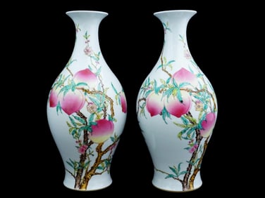 ANTIQUE CHINESE EXPORT PEACH TREE PORCELAIN VASES