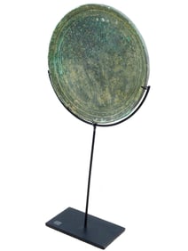 ANCIENT CHINESE BRONZE ROUND MIRROR WITH STAND