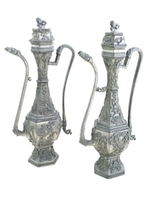PAIR OF VINTAGE CHINESE ELEGANT PEWTER JUGS