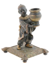19TH CENTURY BOY W VASE JAPANESE BRONZE SCULPTURE