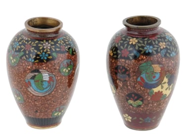 ANTIQUE JAPANESE MEIJI ERA CLOISONNE ENAMEL VASES