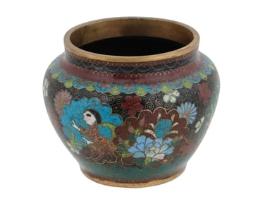 ANTIQUE JAPANESE MEIJI CLOISONNE ENAMEL PLANTER POT