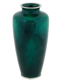 JAPANESE SILVER MOUNTED BLUE CLOISONNE ENAMEL VASE