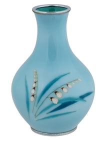 JAPANESE SILVER MOUNTED BLUE CLOISONNE ENAMEL VASE