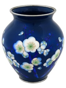 JAPANESE FLOWERS BUTTERFLY CLOISONNE ENAMEL VASE