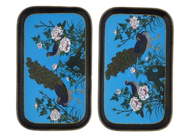 ANTIQUE JAPANESE MEIJI CLOISONNE ENAMEL SERVING TRAYS