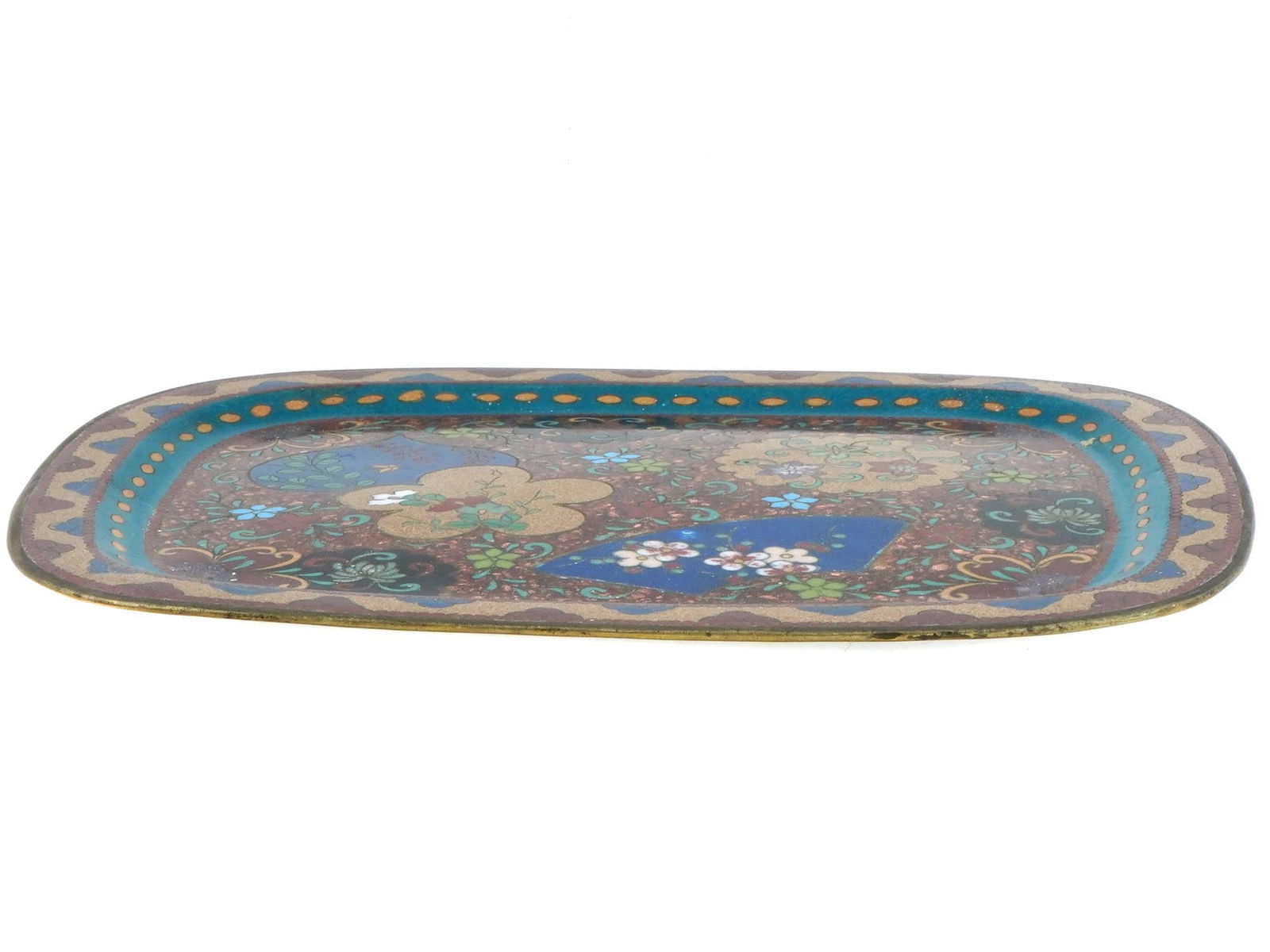 ANTIQUE JAPANESE MEIJI CLOISONNE ENAMEL SERVING TRAY (1 of 4)