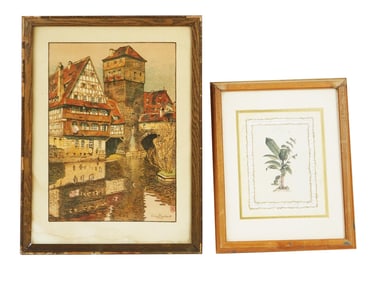 VINTAGE FRITZ BECKERT LITHOGRAPH AND BOTANICAL PRINT