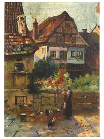 POLISH OIL GENRE PAINTING ATTR TO MAURYCY TREBACZ