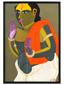 ATTR TO THOTA VAIKUNTAM INDIAN ACRYLIC PAINTING