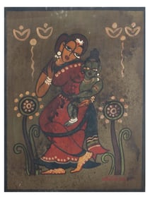 ATTRIBUTED TO JAMINI ROY INDIAN TEMPERA PAINTING