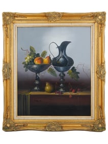 VINTAGE FRUIT STILL LIFE OIL PAINTING SIGNED