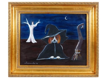 ATTRIBUTED TO GERTRUDE ABERCROMBIE DOG OIL PAINTING