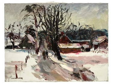 POLISH RURAL LANDSCAPE OIL PAINTING BY JOZEF WASIOLEK
