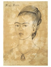 ATTR TO FRIDA KAHLO SELF PORTRAIT PENCIL PAINTING