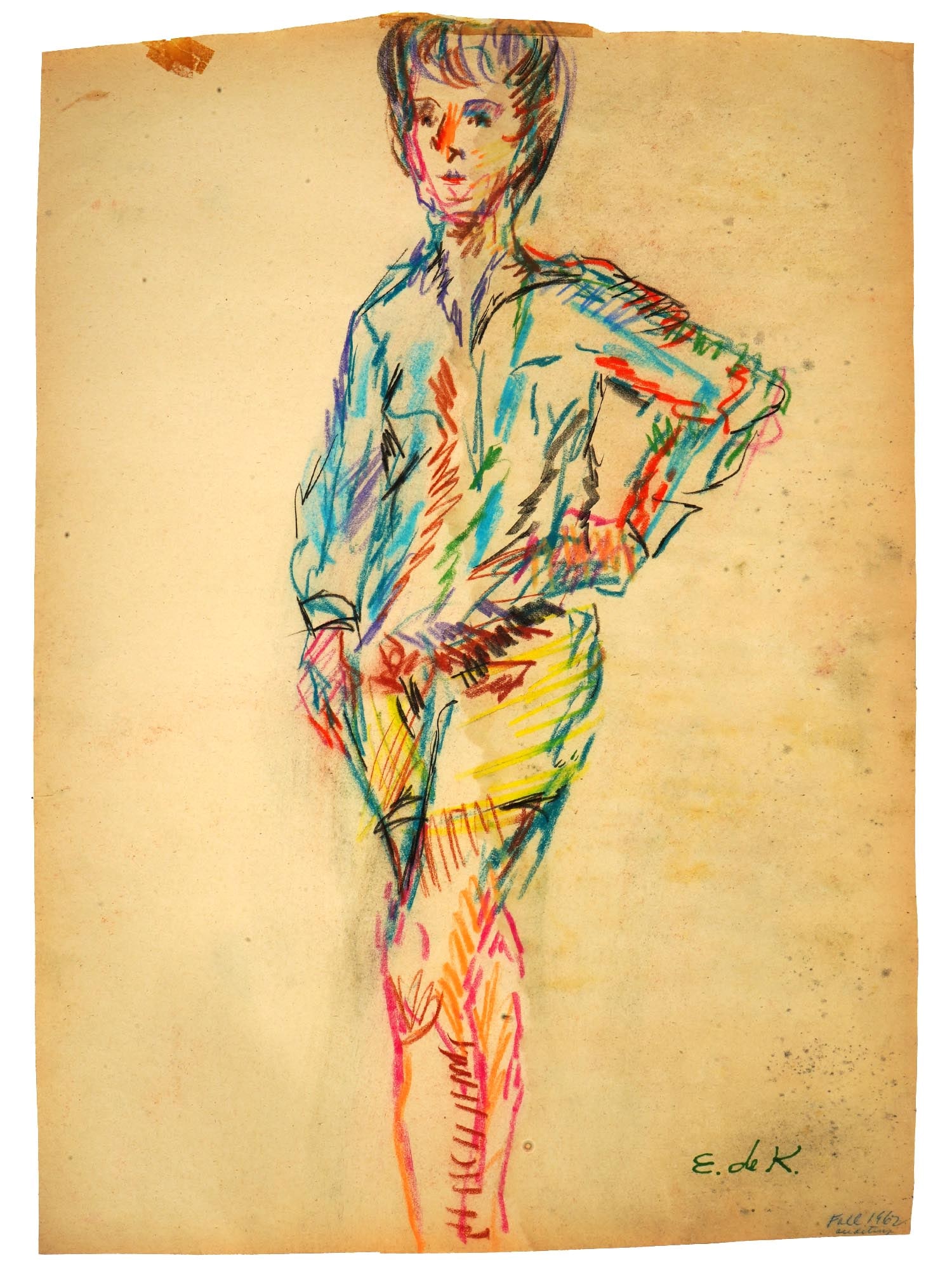 ATTR TO ELAINE DE KOONING AMERICAN PASTEL PAINTING: Attributed to Elaine Fried de Kooning, American 1918 to 1989, a pastel painting on paper depicting a study of a portrait of a woman. Signed lower right. Elaine Marie Catherine de Kooning was an Abstra