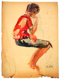 ATTRIBUTED TO ELAINE DE KOONING MIXED MEDIA PAINTING