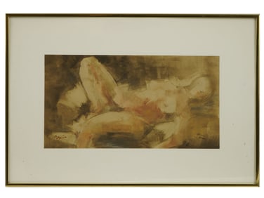JULES PASCIN FRENCH FEMALE NUDE MIXED MEDIA PAINTING