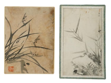 ANTIQUE CHINESE INK PAINTINGS BAMBOO AND ORCHIDS SIGNED
