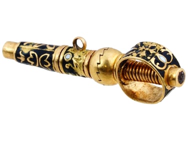 ANTIQUE SWISS GOLD ENAMEL POCKET WATCH KEY PENDANT