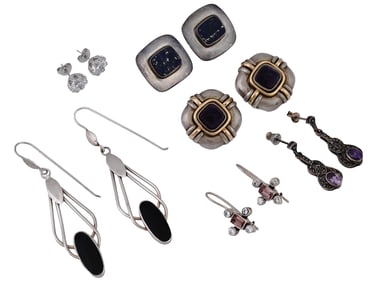 VINTAGE PAIRS OF STERLING SILVER AND GOLD EARRINGS