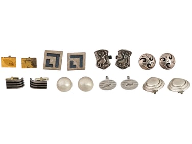 VINTAGE STERLING SILVER CUFFLINKS AND CLIP EARRINGS