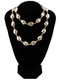 14K GOLD AND SILVER BEADED DESIGN JEWELRY NECKLACE
