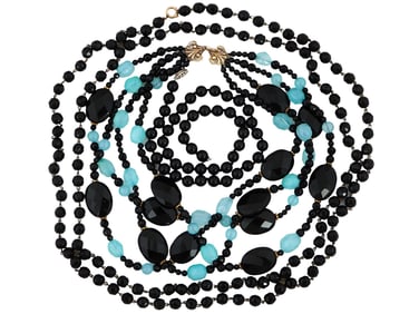 COLLECTION OF SILVER BLACK ONYX BEADED NECKLACES