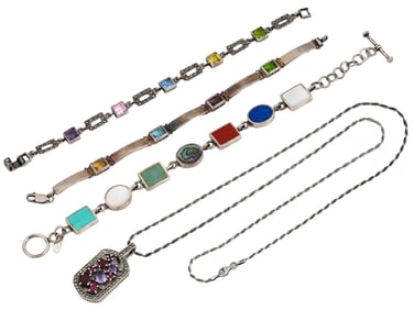 VTG SILVER JEWELRY BRACELETS AND NECKLACE W GEMSTONES
