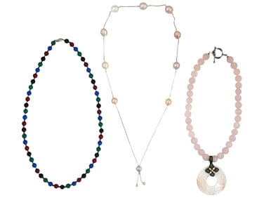 STERLING SILVER QUARTZ AND JADE STONE NECKLACES