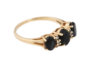 JFD 14K YELLOW GOLD BLACK ONYX DIAMONDS JEWELRY RING