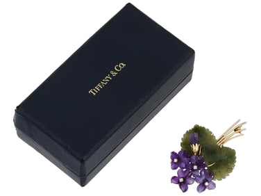 TIFFANY AND CO GOLD AMETHYST JADE DIAMONDS BROOCH