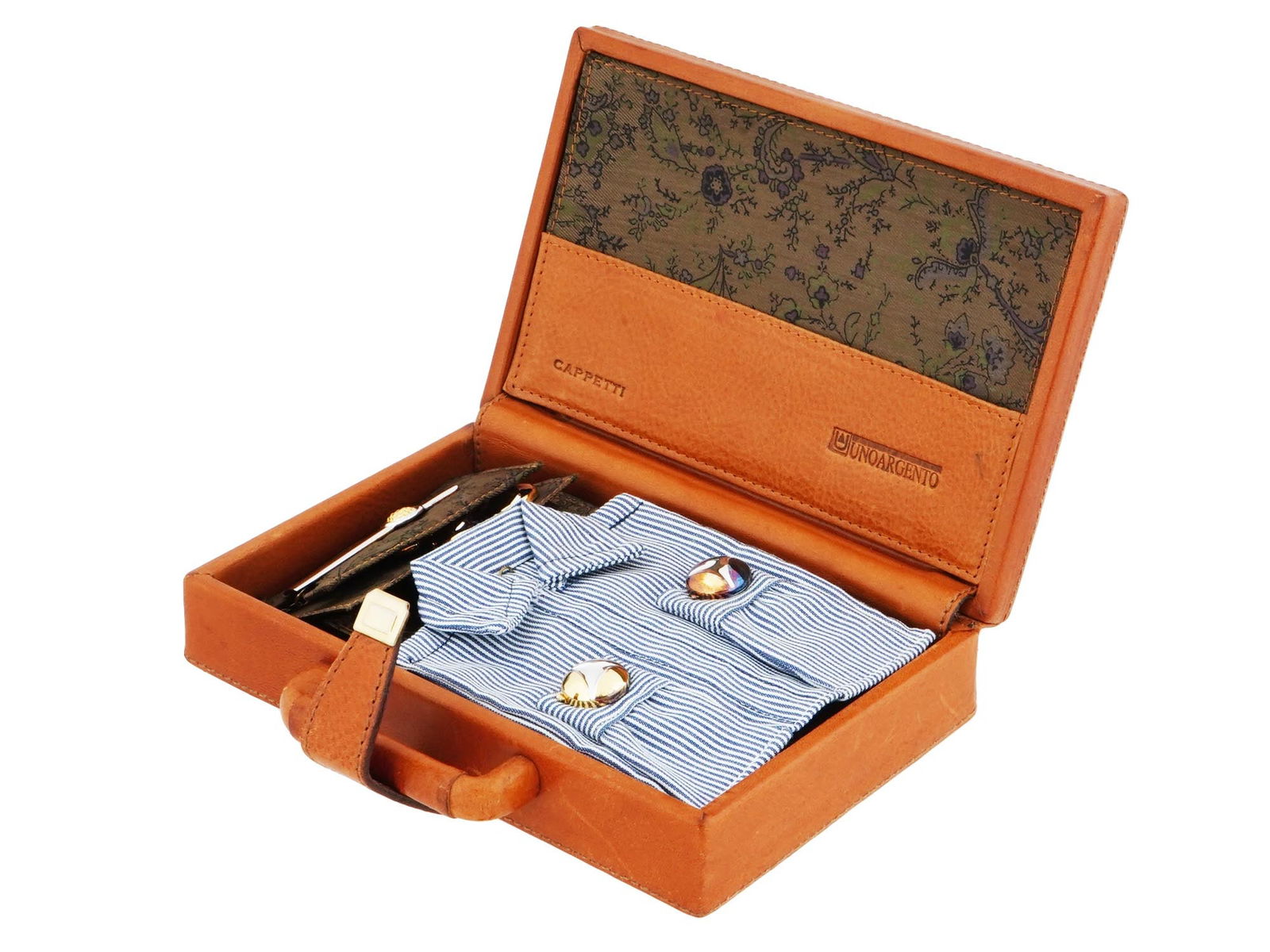 UNO ARGENTO ITALY CUFFLINKS AND TIE BAR SET IN CASE (1 of 5)